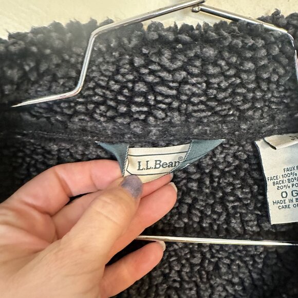 L.L. Bean Vtg Womens Black Lined Coat Jacket Faux Suede Large Petite Button Up - Picture 2 of 10